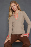 LISA TODD COLLAR CODE COTTON CASHMERE BLEND SWEATER